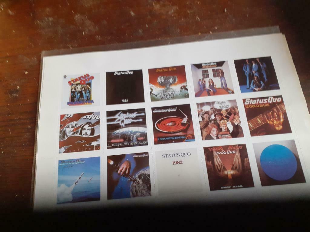 blad met 15 stickers van LP-hoezen van Status Quo, Ophalen of Verzenden