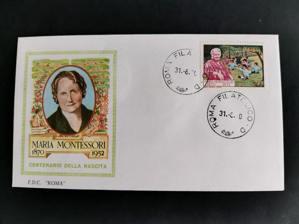 Italie 1970 - Maria Montessori envelop met postzegel, Ophalen of Verzenden, Gestempeld