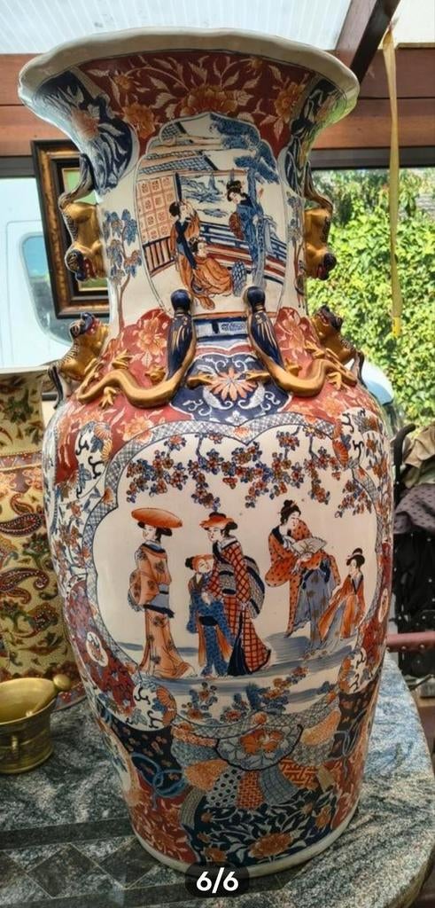 Grote Oude Chinese Vaas H94Cm Handgeschilderd Met Stempel, Enlèvement