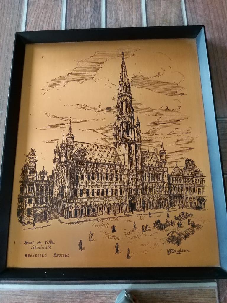 tableau sur cuivre: Grand Place de Bruxelles par Creighton, Antiquités & Art, Enlèvement ou Envoi