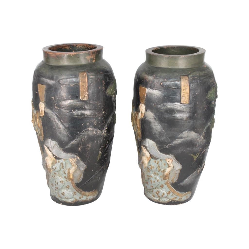 Ensemble de Deux Vases Polychromes en Céramique Japon, Enlèvement ou Envoi