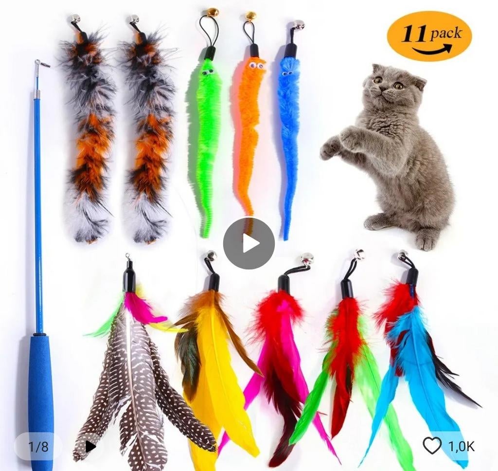 Jouets pour chats Manche télescopique avec. 11 plumes, Enlèvement ou Envoi, Comme neuf