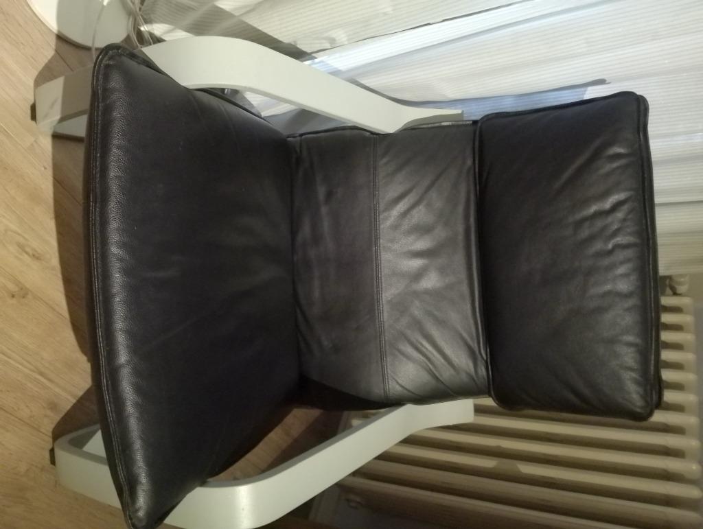 Ikea Fauteuil Poäng zwart leer, Ophalen, Gebruikt, Leer