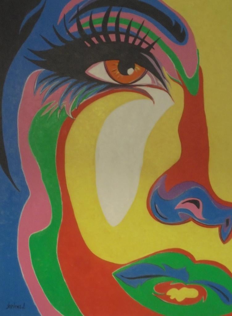 olieschilderij popart face 4 (60x80cm), Antiek en Kunst, Ophalen of Verzenden