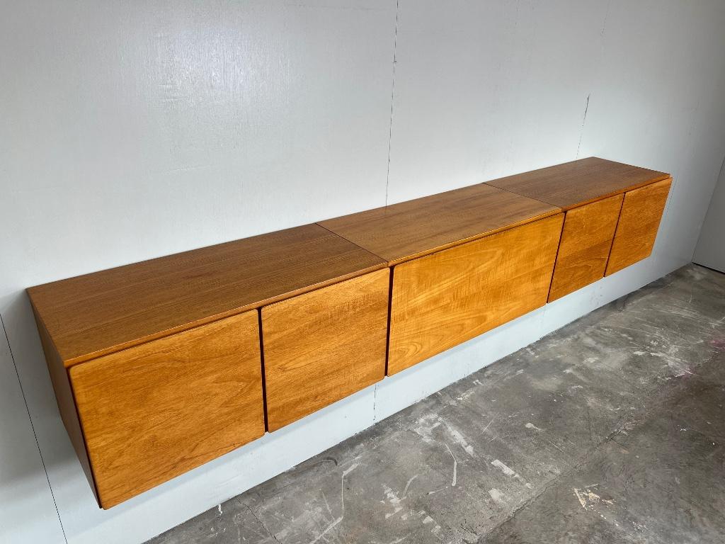 Vrij-hangend Teakhouten jaren 60 Retro dressoir in 3 delen, Gebruikt, Teakhout, 200 cm of meer, Verzenden