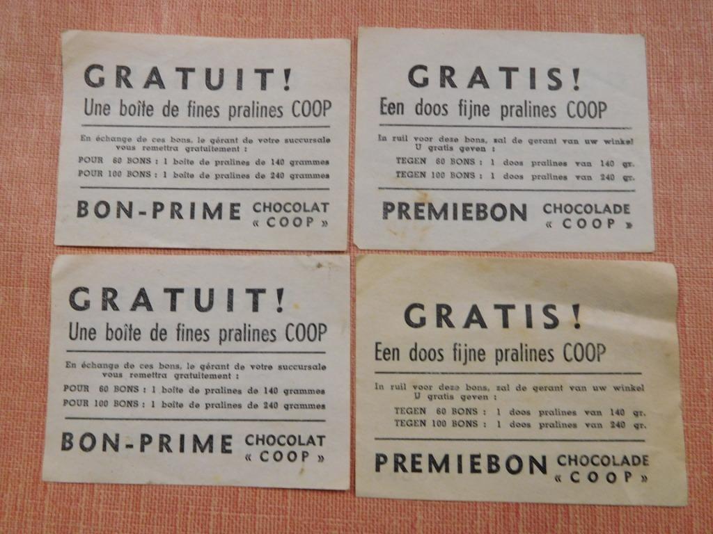 4 bons-prime chocolat "coop", Collections, Enlèvement ou Envoi, Utilisé