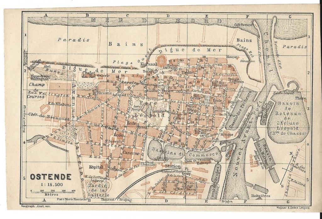 1905 - Oostende stadsplannetje, Antiek en Kunst, Kunst | Etsen en Gravures, Verzenden