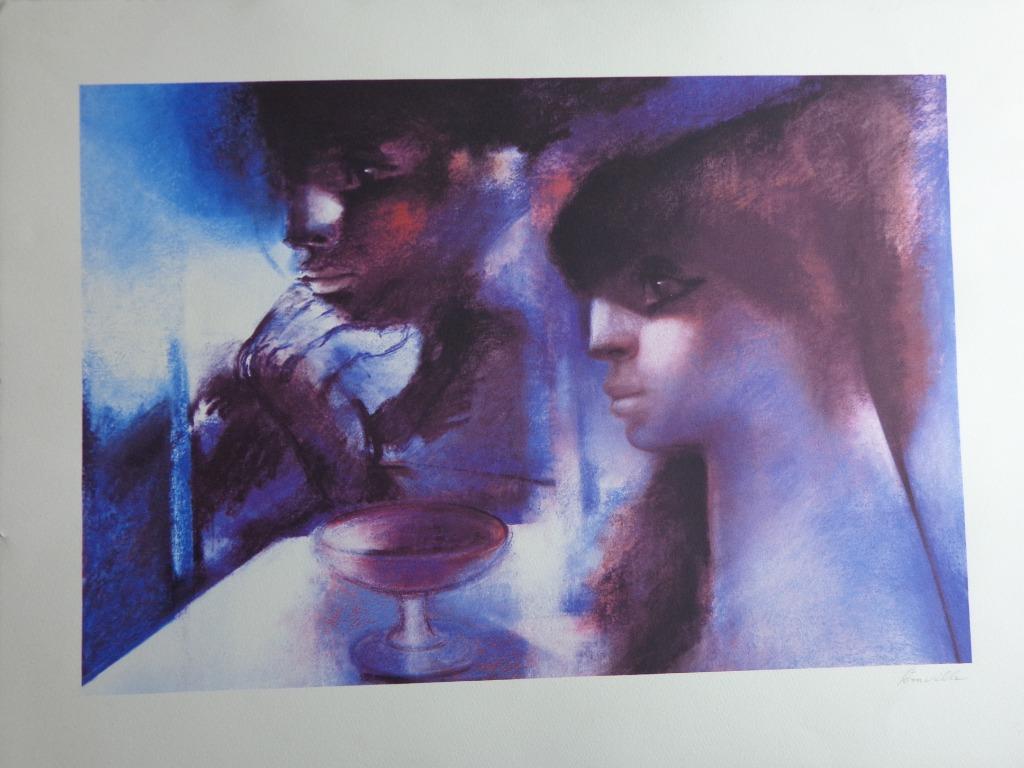 ROGER SOMVILLE / APERO TIME / KLEURZEEFDRUK / 60x79cm / SIG, Antiek en Kunst, Kunst | Litho's en Zeefdrukken, Ophalen of Verzenden