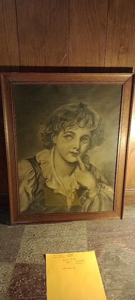 Dessin pastel portrait signé Louis Maurey, 1920,56x70,n316, Enlèvement