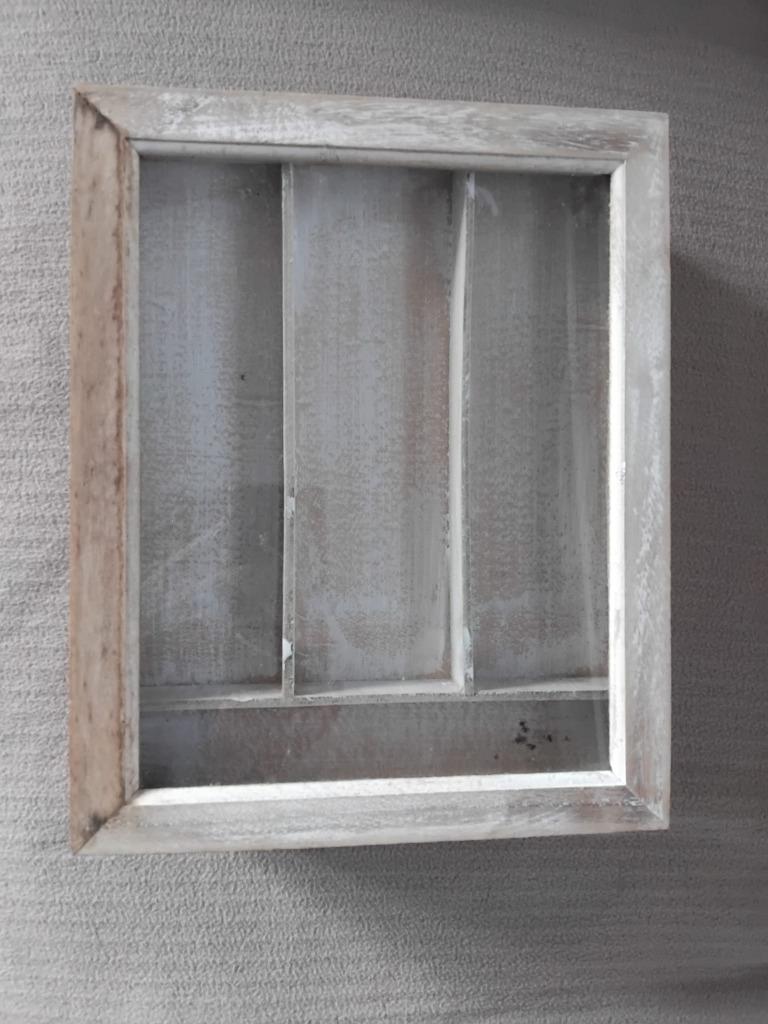 Houten opbergbox,verschillende vakken,glazen bovenkant., Ophalen, Zo goed als nieuw