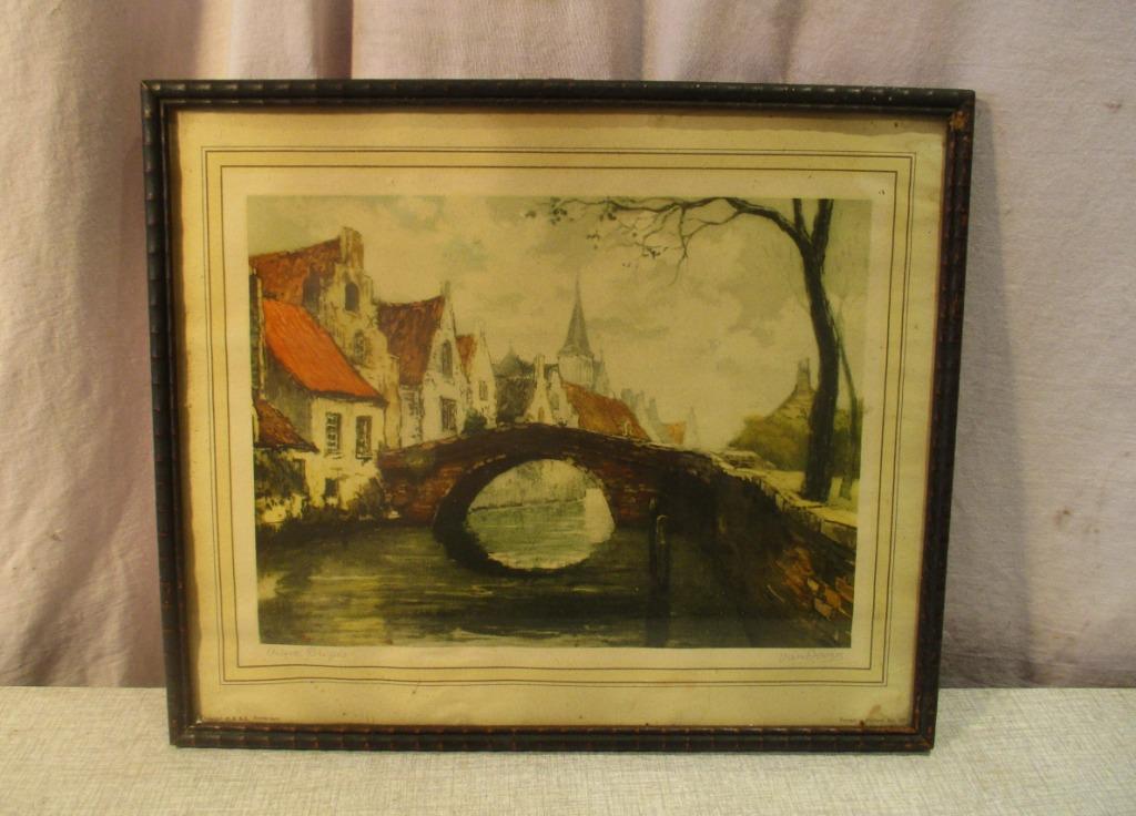 Mooi Oude Gravure 'Vieux Bruges' - Van Doorn, Antiek en Kunst, Ophalen of Verzenden