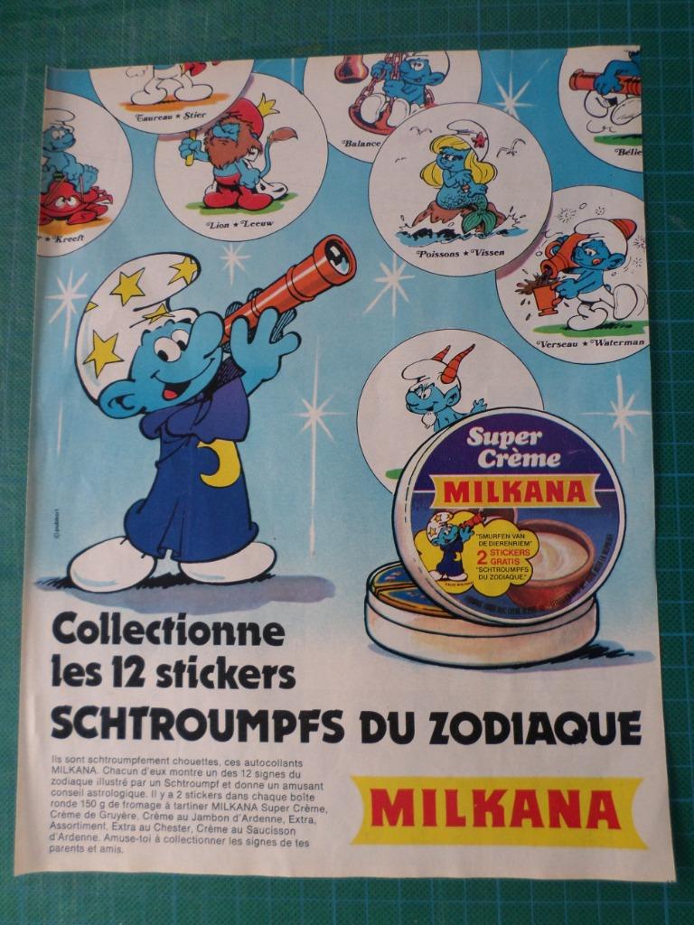 Schtroumpfs - publicité papier Milkana - 1980, Collections, Enlèvement ou Envoi, Schtroumpfs, Utilisé, Autres types