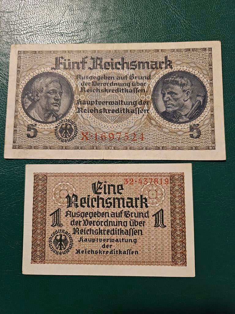 Set de 1 et 5 Reichsmark, Allemagne, Seconde Guerre mondiale, Enlèvement ou Envoi, Allemagne, Série