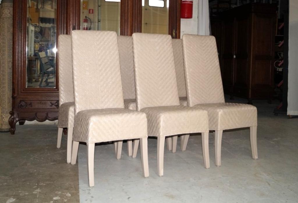 6 chaises en osier à dossier haut de couleur taupe, Maison & Meubles, Chaises, Osier ou Rotin, Autres couleurs, Enlèvement, Cinq, Six Chaises ou plus