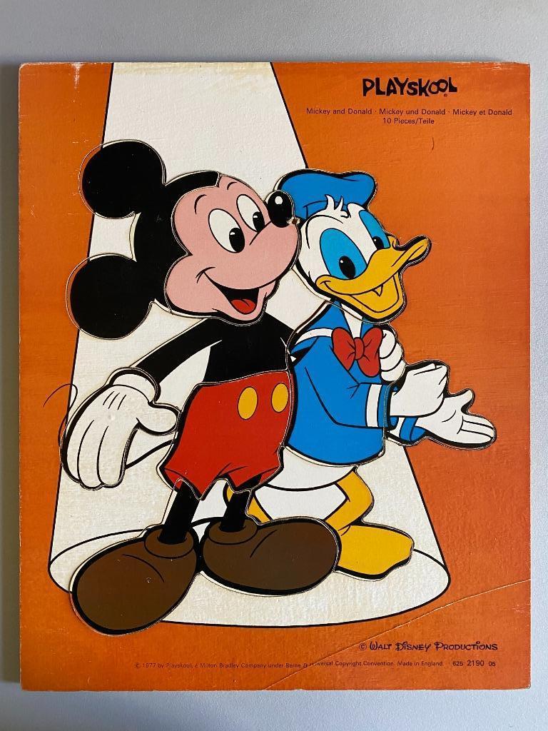 Playskool Puzzel DISNEY - Mickey Mouse en Donald 1977, Ophalen of Verzenden, Mickey Mouse, Gebruikt, Beeldje of Figuurtje