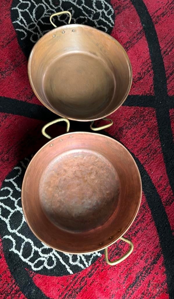 2 Vintage grote koperen konfituur-pot (Ø 39cm, Ophalen of Verzenden, Gebruikt