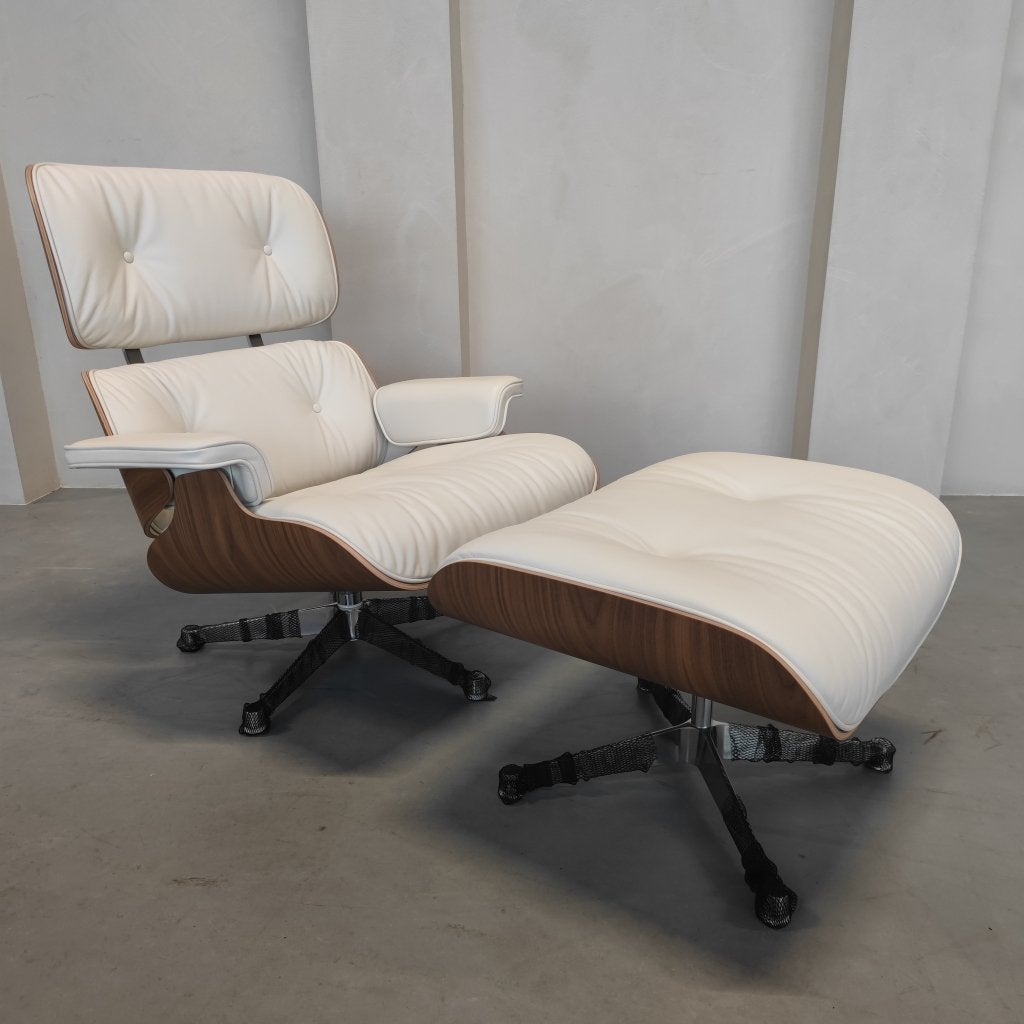 Vitra Eames Lounge chair - Notenhout wit - Snow leder, Enlèvement ou Envoi