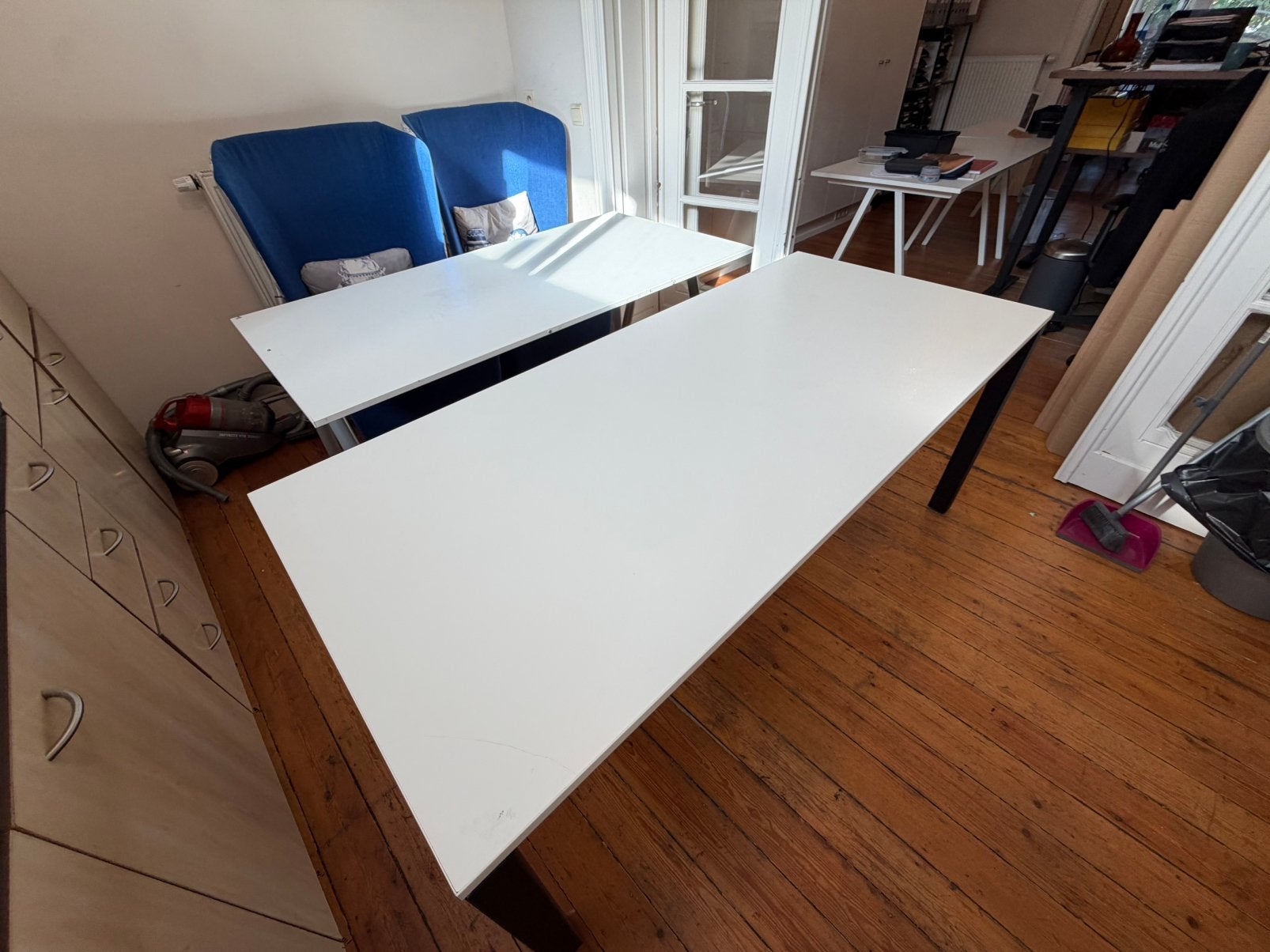 2 stevige tafels180x80 cm & 160x80 cm apart of samen te koop, Huis en Inrichting, Ophalen, Gebruikt