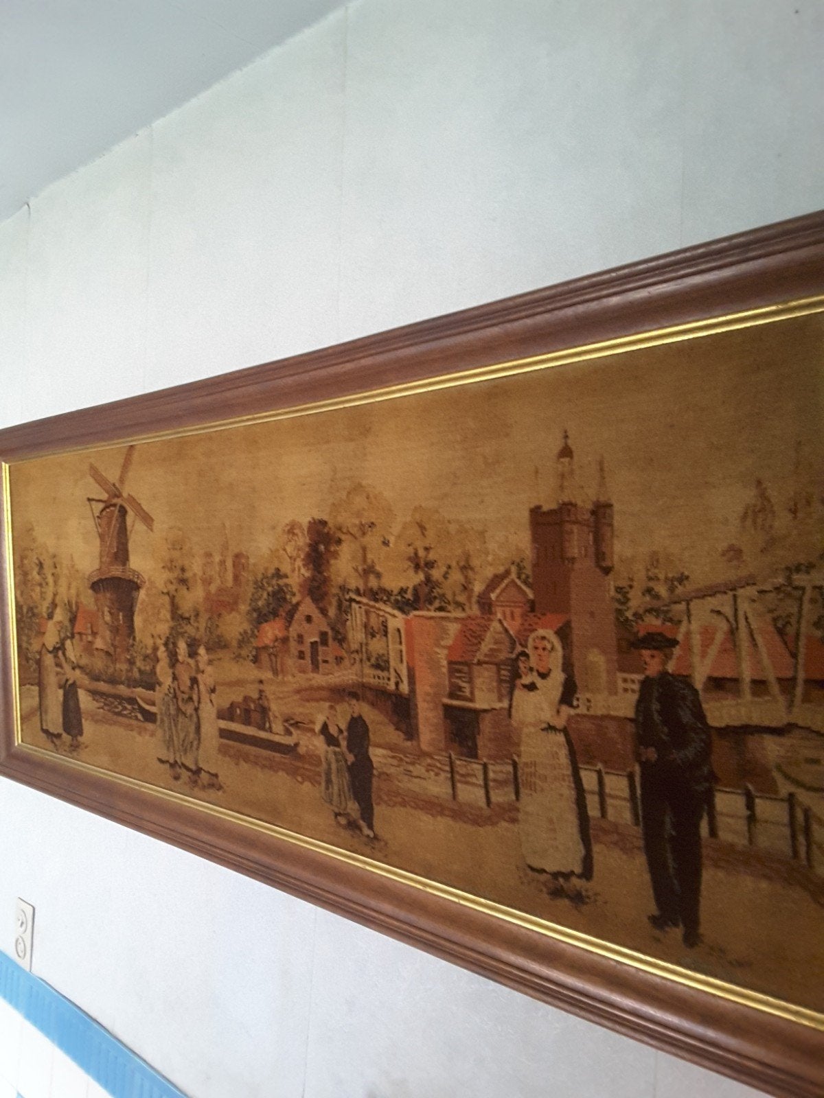 Houten kader 181x71 met doek van Hollands tafereel, Antiquités & Art, Art | Peinture | Classique, Enlèvement, Paysage, Toile