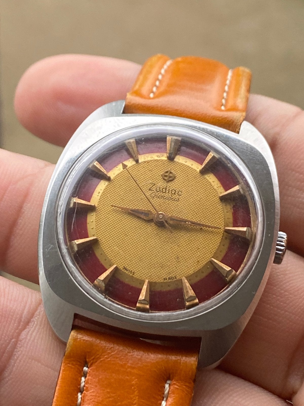 Zodiac Glorious Handopwinder -Pie-Pan Dial-Zeldzaam, Handtassen en Accessoires, Horloges | Heren, Overige merken, Staal, Polshorloge