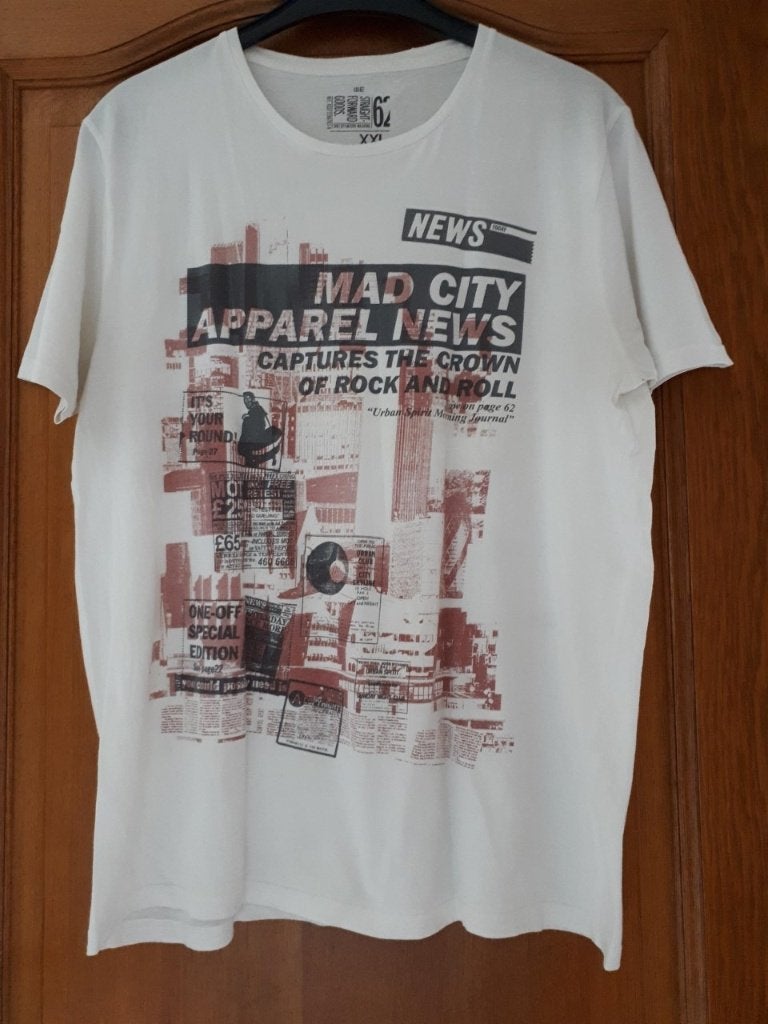 Heren - Tshirt KM - wit met print - maat XXL - € 2.50, Verzenden, Zo goed als nieuw, Overige maten, Wit