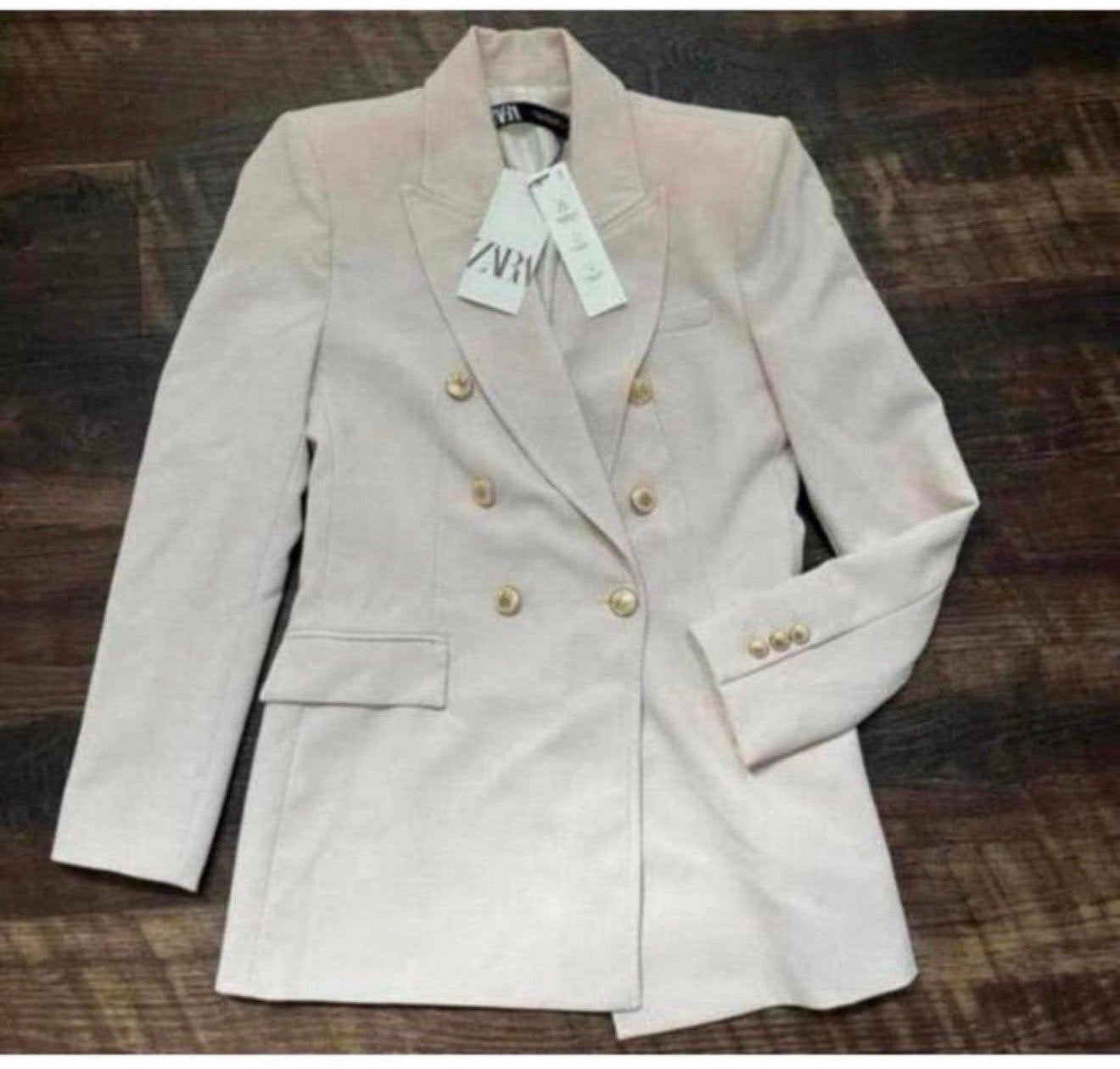 Zara Lange Double Breasted Blazer jack NIEUW S beige-roze, Beige, Nieuw, Ophalen of Verzenden, Jasje