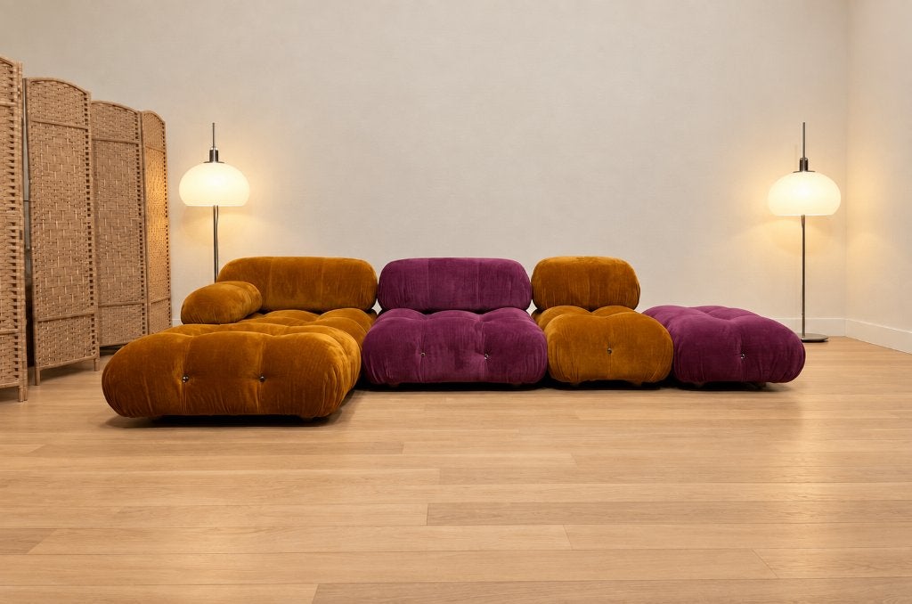 ÉTAT NEUF B&B Italia Camaleonda Ocre/Violet | PN €27.500, Maison & Meubles, Quatre personnes ou plus, Design Bank Bankstel Zetel Hoekbank B&B Italia