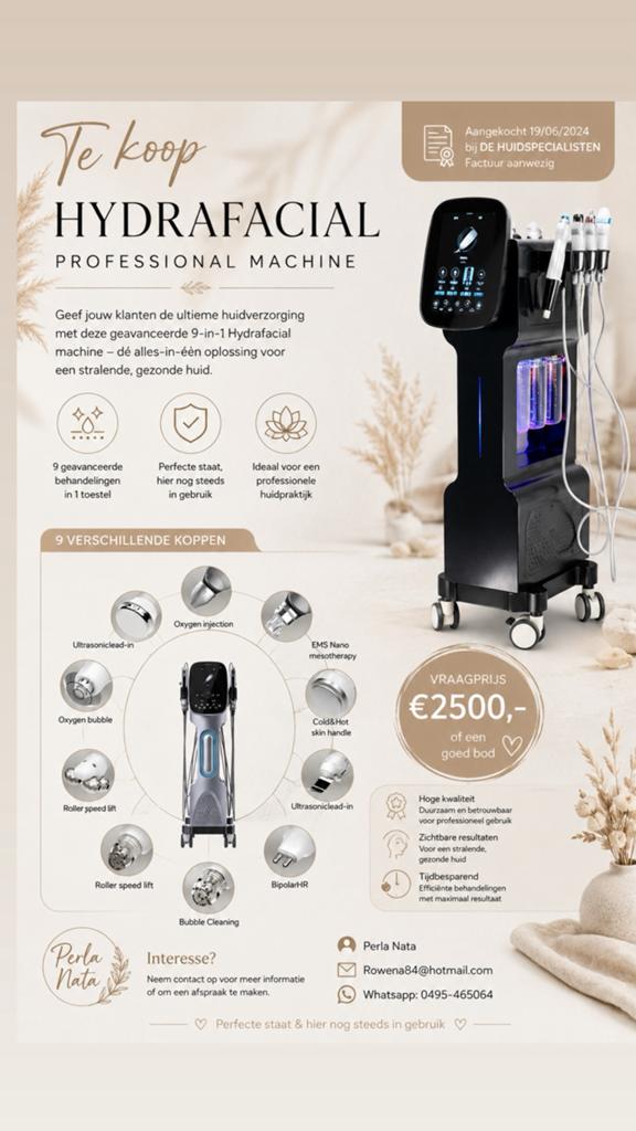 Hydrafacial met 9 behandelkoppen, Enlèvement, Comme neuf