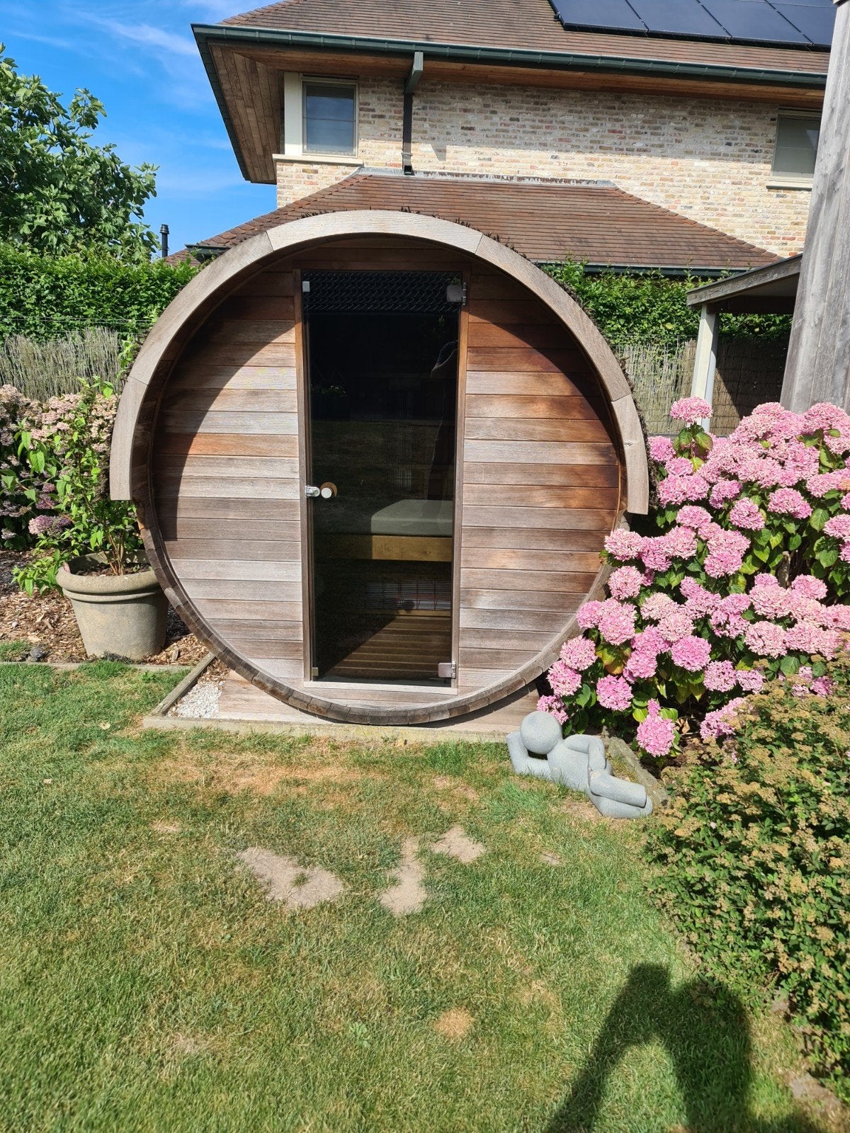Infrarood barrel 3 personen, Tuin en Terras, Tuinhuizen, Gebruikt, Overige typen, Minder dan 200 cm, Hout