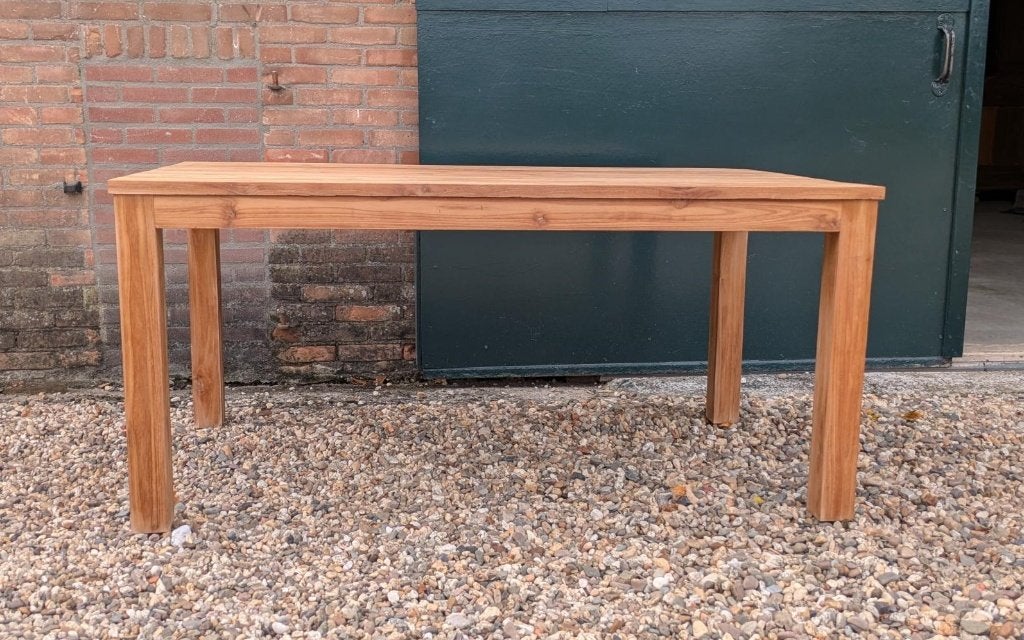 Showroommodel teak tuintafel 160 cm, Jardin & Terrasse, Tables de jardin, Enlèvement, Comme neuf, Rectangulaire, Bois de teck