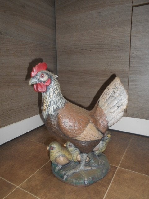 Belle statue en pierre - Poulet avec poussins, Enlèvement, Comme neuf, Animal