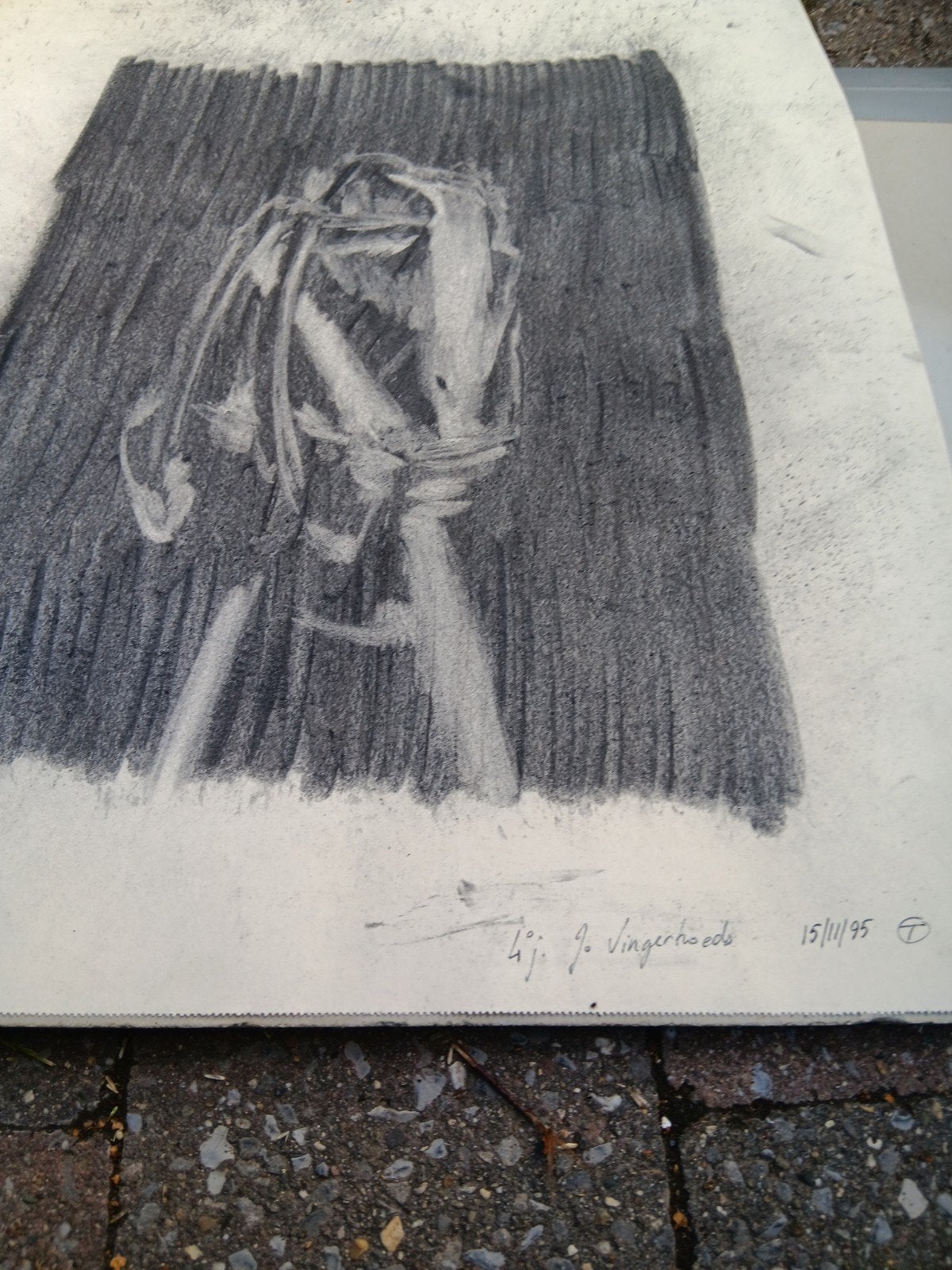 Houtskool tekening op papier, Antiek en Kunst, Ophalen, Tekening