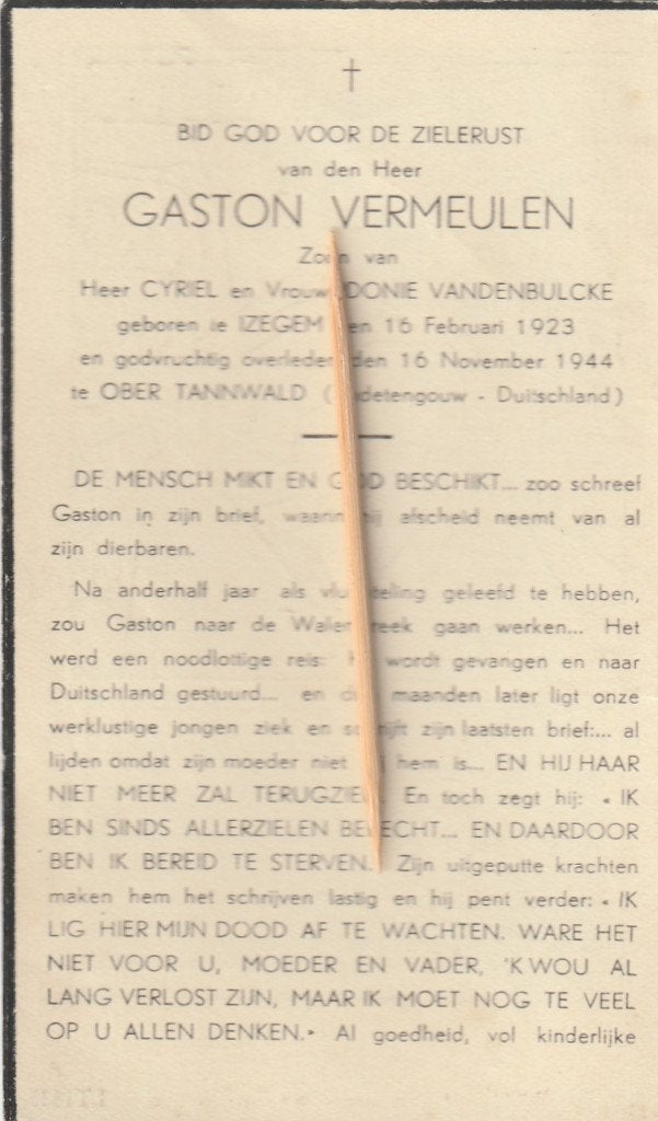 Oorlogsslachtoffer 1940-45-Izegem, Enlèvement ou Envoi