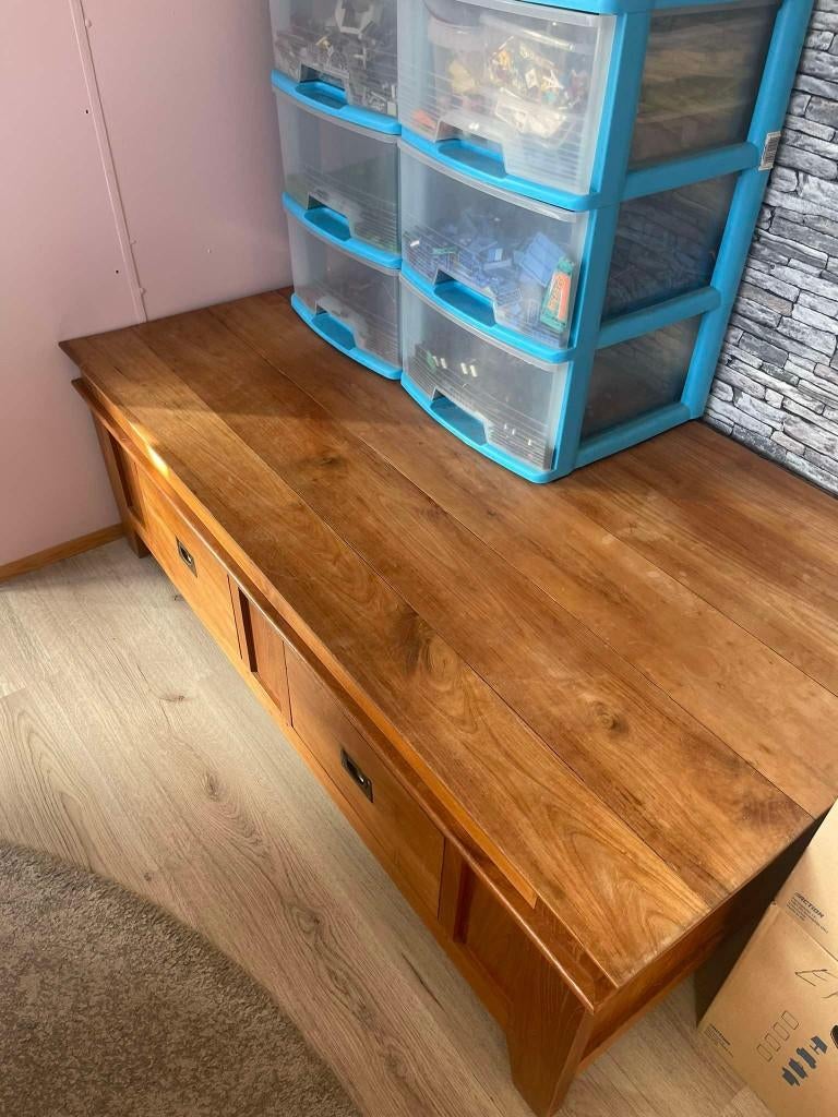 Massive salontafel met schuiven 1.45m op 0.70m, Ophalen, Gebruikt, 100 tot 150 cm, 50 tot 100 cm