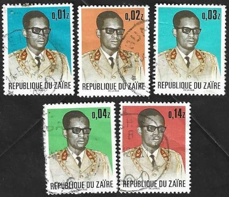 5 Postzegels Zaïre 1973 Generaal Mobutu, Enlèvement ou Envoi, Autres pays, Affranchi