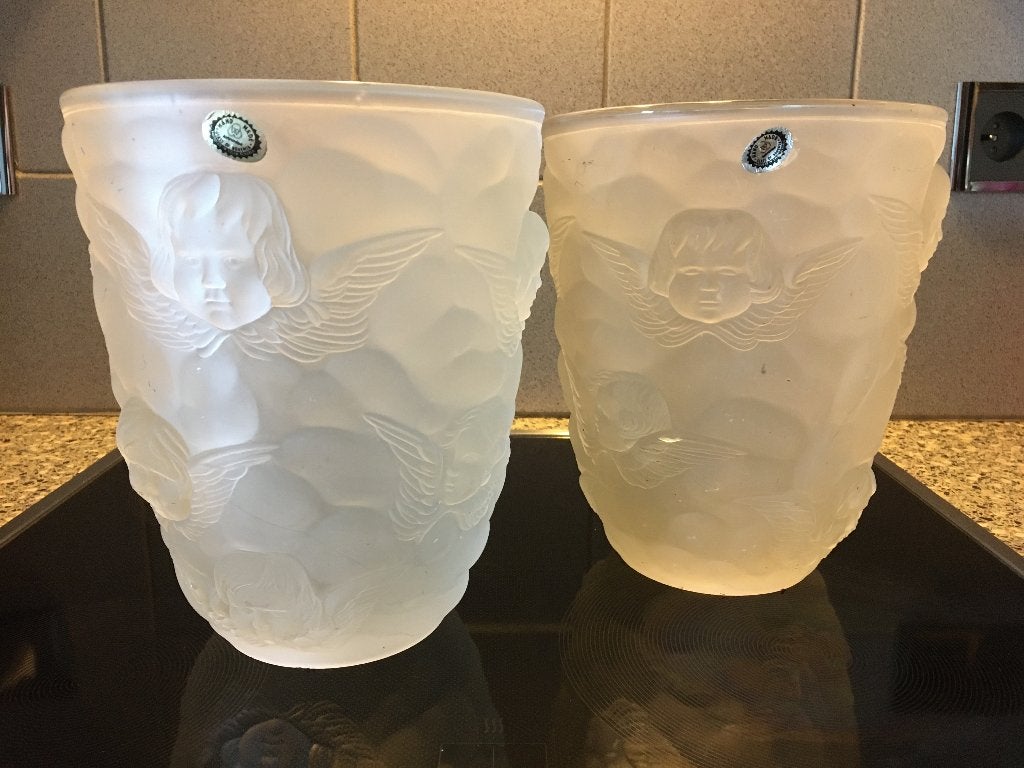 PAIRE DE VASES ART DECO CRISTAL BOHEME STYLE LALIQUE, Antiek en Kunst, Ophalen