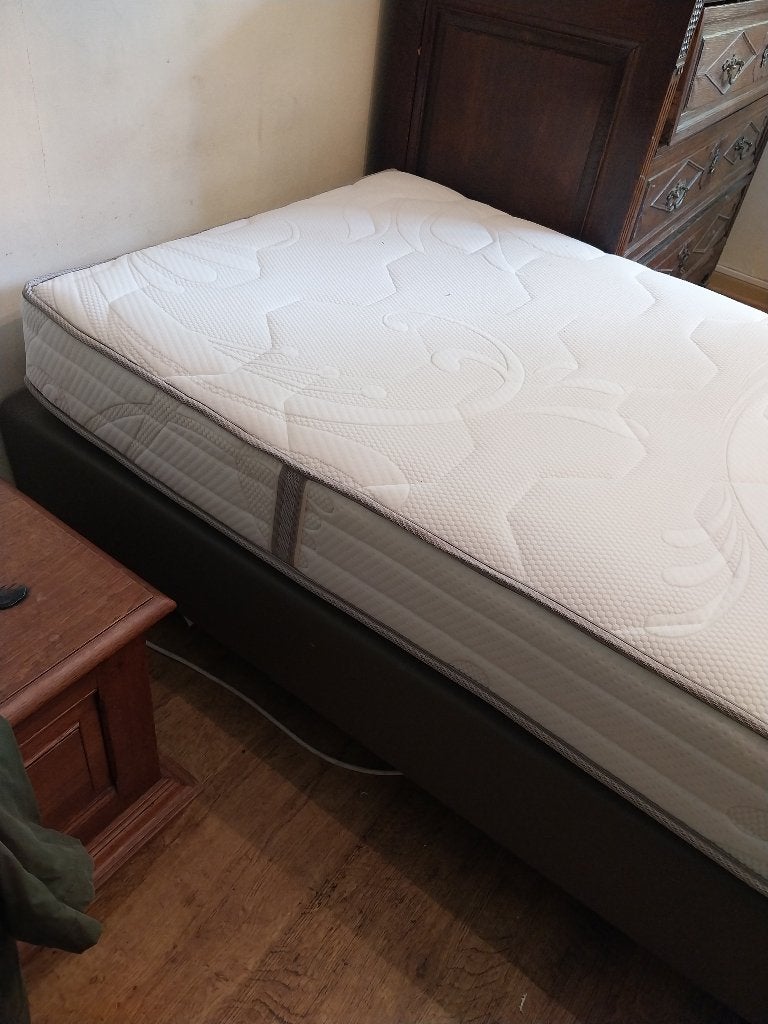 Lit boxspring 1 personne, Maison & Meubles, 90 cm, Gris, Enlèvement, 200 cm