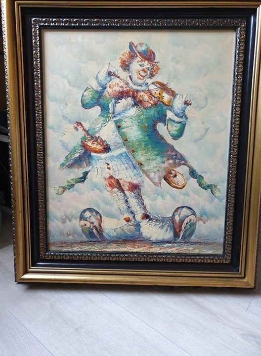 Schilderij clown, Antiek en Kunst, Kunst | Schilderijen | Klassiek, Ophalen of Verzenden, Doek
