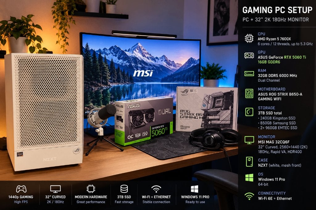 gaming pc RTX 5060 TI 32GB RAM DDR 5 3TB SSD, Computers en Software, Ophalen, 32 GB, Met monitor, AMD Ryzen 5