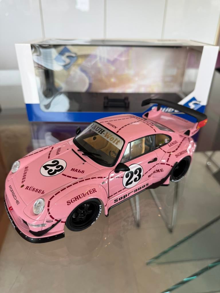 Porsche 911 rwb sopranos solido 1/18 Nikkel in doos, Ophalen of Verzenden, Zo goed als nieuw, Auto, Solido