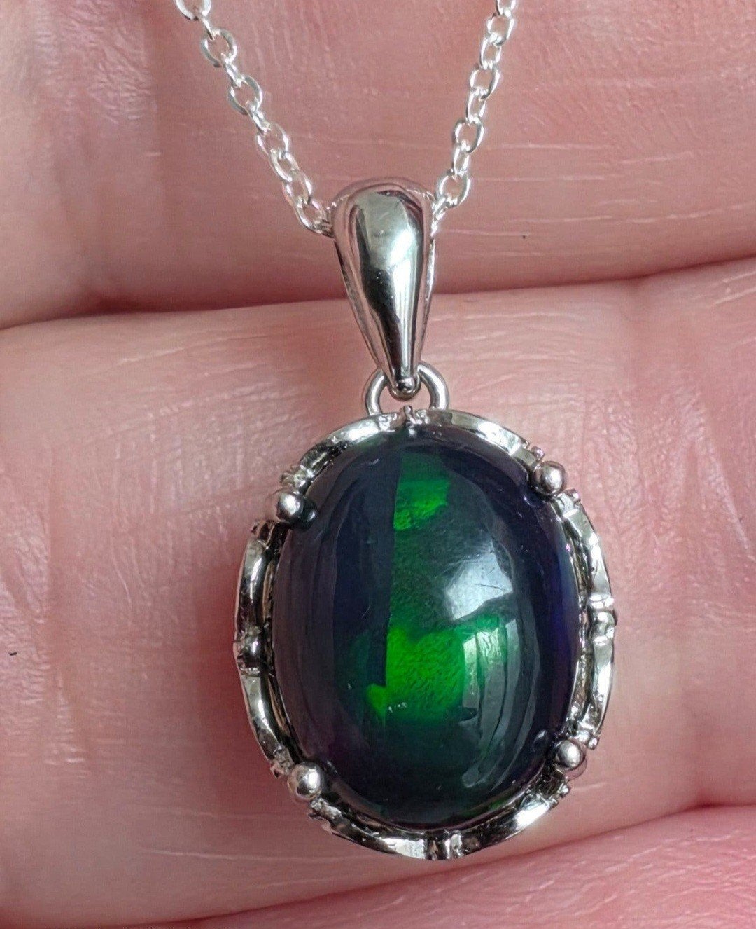 Sterling zilveren hanger met grote zwarte opaal van Ethio, Ophalen, Nieuw, Met edelsteen, Zilver