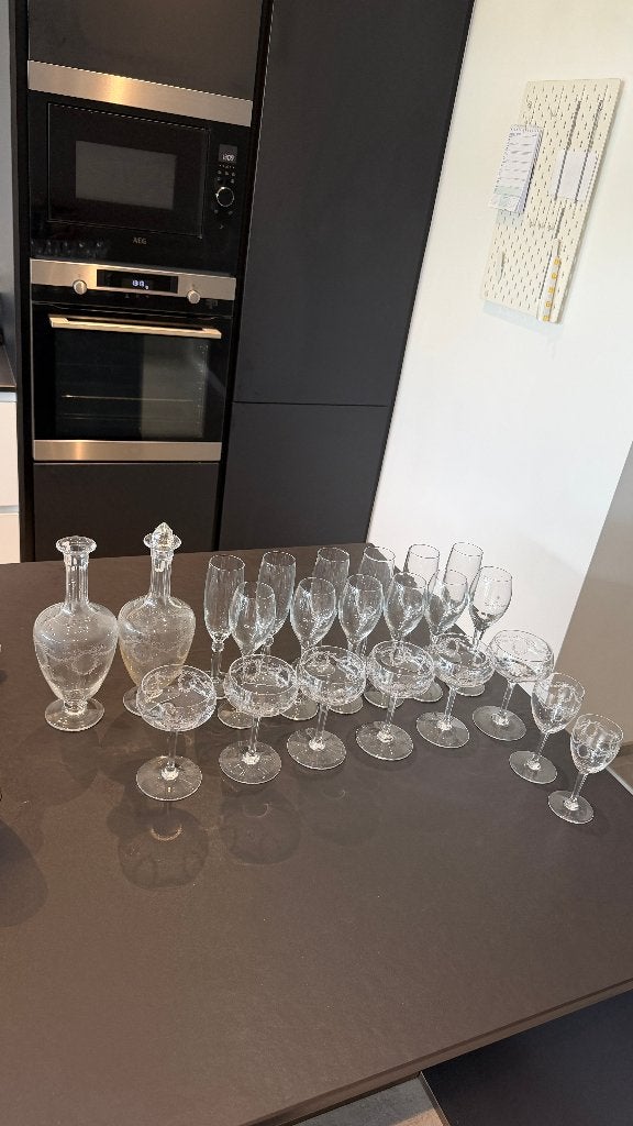vintage kristallen glazen set + 2 karaffen (20 stuks), Enlèvement
