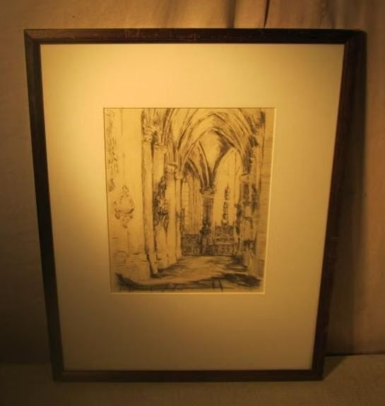 Mooi Geschilderd Aquarel 'Binnen in de Kerk' - Geuens, Antiquités & Art, Enlèvement ou Envoi, Encadré, Aquarelle, Papier