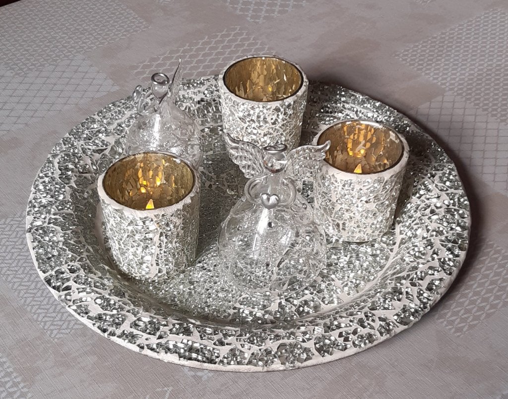 schaal decoratie + kaarslichtjes + engelen, Diversen, Ophalen, Zo goed als nieuw