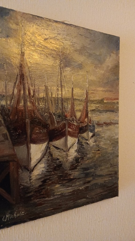 OLIEVERFSCHILDERIJ VAN  E.MICHOLT, Antiek en Kunst, Ophalen, Maritiem / water, Doek, Expressionistisch