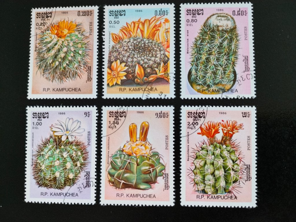 Cambodja 1986 - cactussen, bloemen, flora, Verzenden, Gestempeld, Zuidoost-Azië