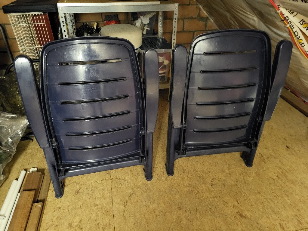 Tuin ligstoelen blauw/wit plastiek verstelbaar, Tuin en Terras, Ophalen, Gebruikt, Plastic, Verstelbaar