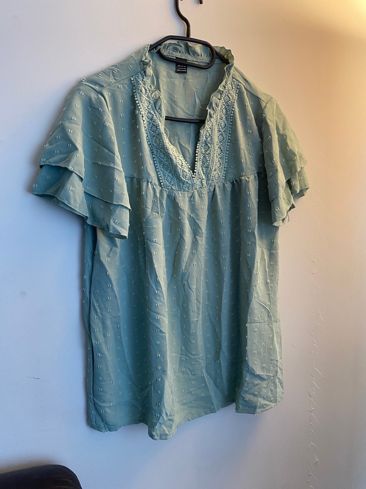 Shein blouse met ruches en kant, maat L, Ophalen of Verzenden, Nieuw, Maat 42/44 (L), Groen