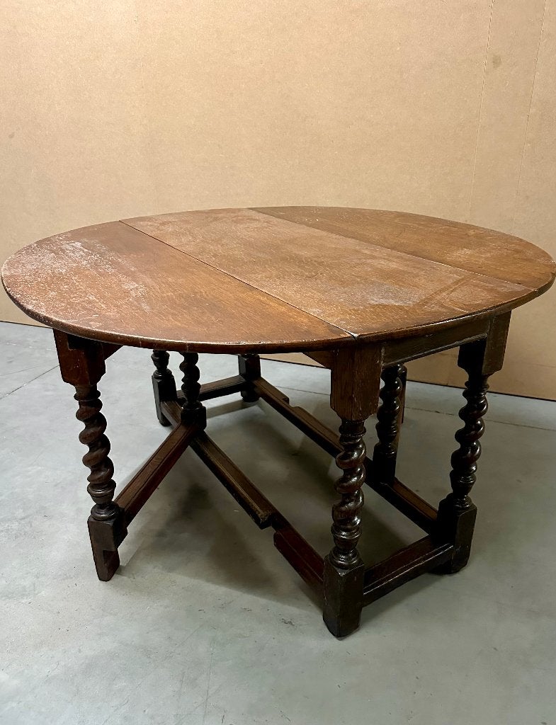 Antieke eiken Gateleg klaptafel met getorste poten (massief), Ophalen of Verzenden
