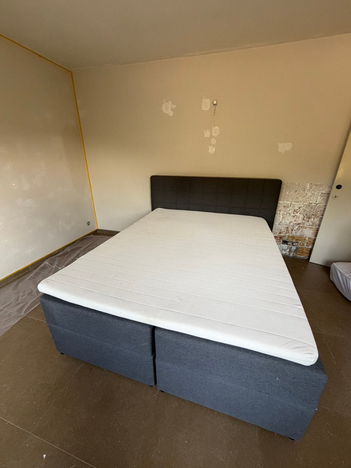 Blauwe boxpring 160x200 met topper, Ophalen, Zo goed als nieuw